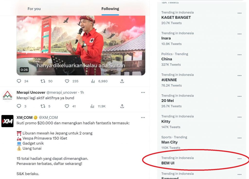 BEM UI Viral Trending usai unggahan di Twitter tetang Jokowi
