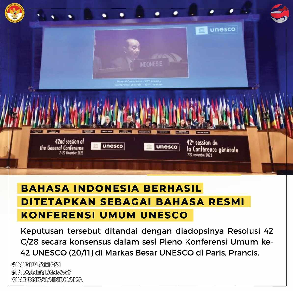 Bahasa Indonesia Ditetapkan sebagai Bahasa Resmi Konferensi Umum UNESCO