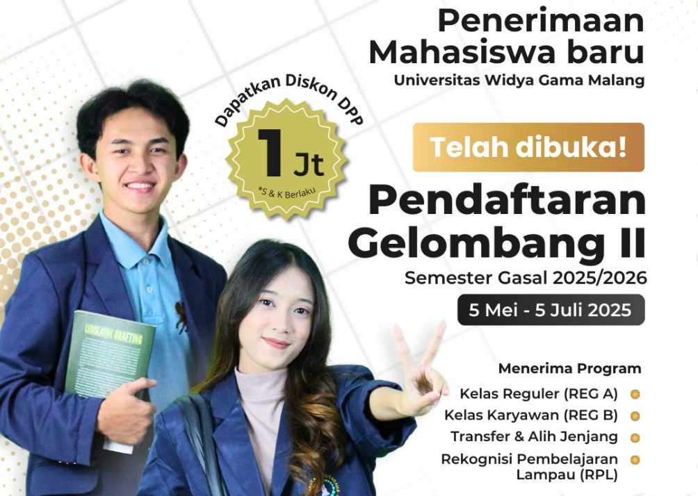 Info Penerimaan Mahasiswa Baru Universitas Widya Gama Malang – Gelombang II Semester Gasal 20252026