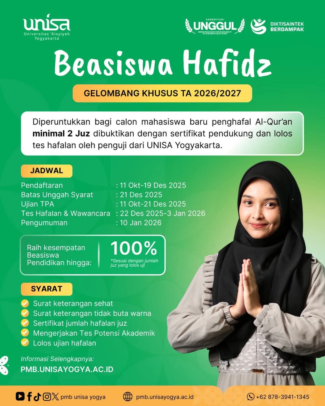 Beasiswa Hafidz UNISA Yogyakarta – Gelombang Khusus TA 2026/2027