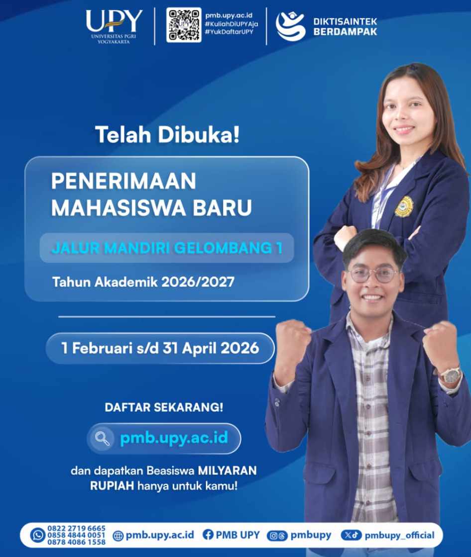 PMB UPY 20262027 Resmi Dibuka, Cukup Bayar Rp250.000 Bisa Jadi Mahasiswa Baru!